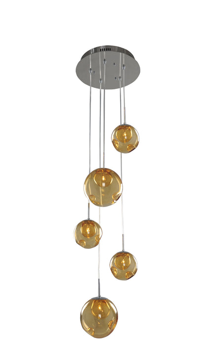 Kalco 309541CH/AMBER Five Light Pendant, Chrome