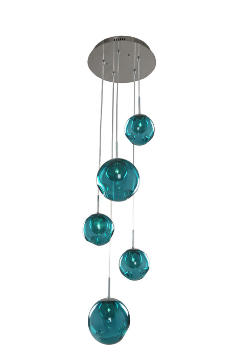 Kalco 309541CH/AQUA Five Light Pendant, Chrome