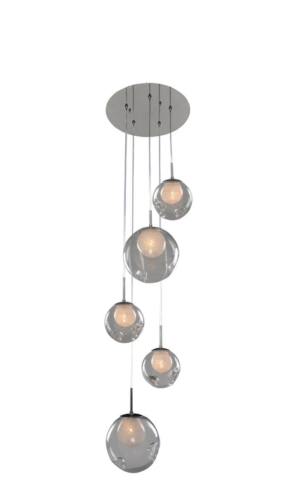 Kalco 309541CH/CLEAR Five Light Pendant, Chrome