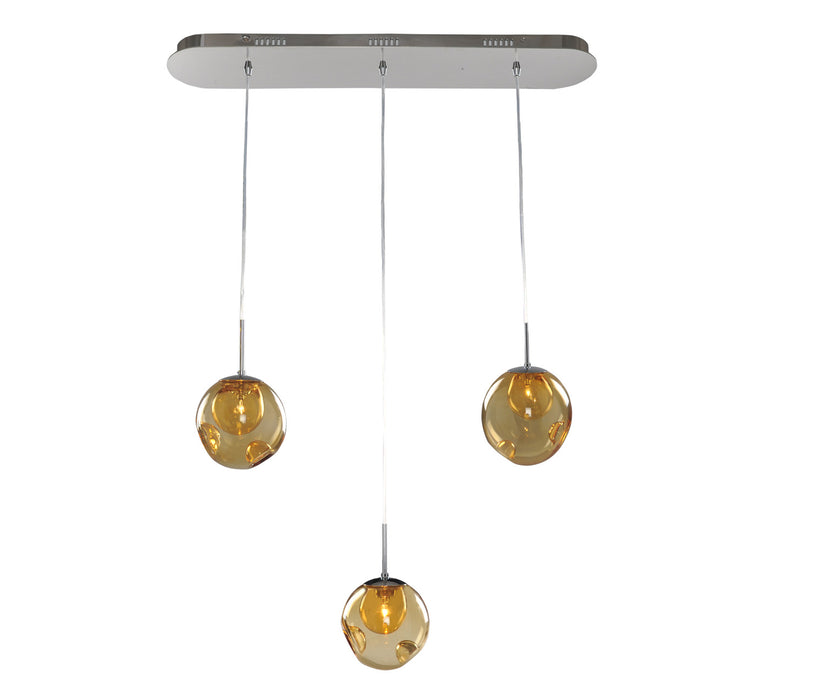Kalco 309542CH/AMBER Three Light Island Pendant, Chrome