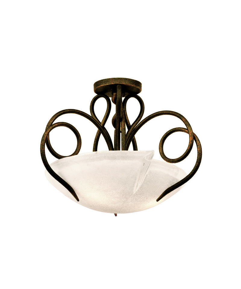 Kalco 4288AC/FROST Three Light Semi Flush Mount, Antique Copper