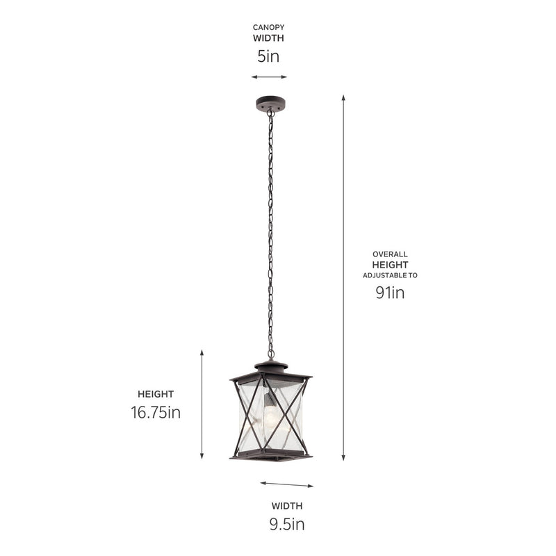 Kichler 49747WZC One Light Outdoor Pendant, Weathered Zinc