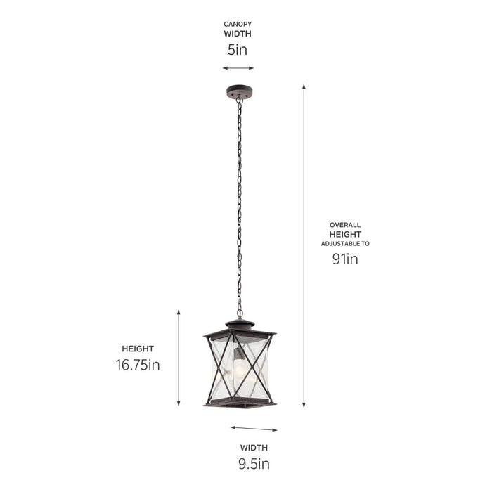 Kichler 49747WZC One Light Outdoor Pendant, Weathered Zinc