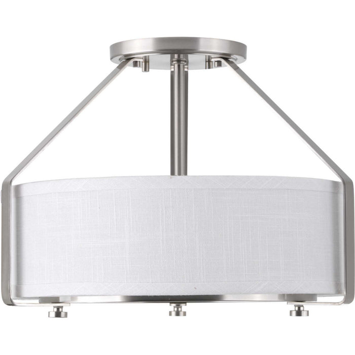 Progress Lighting P3604-09 Three Light Semi-Flush Mount, Brushed Nickel