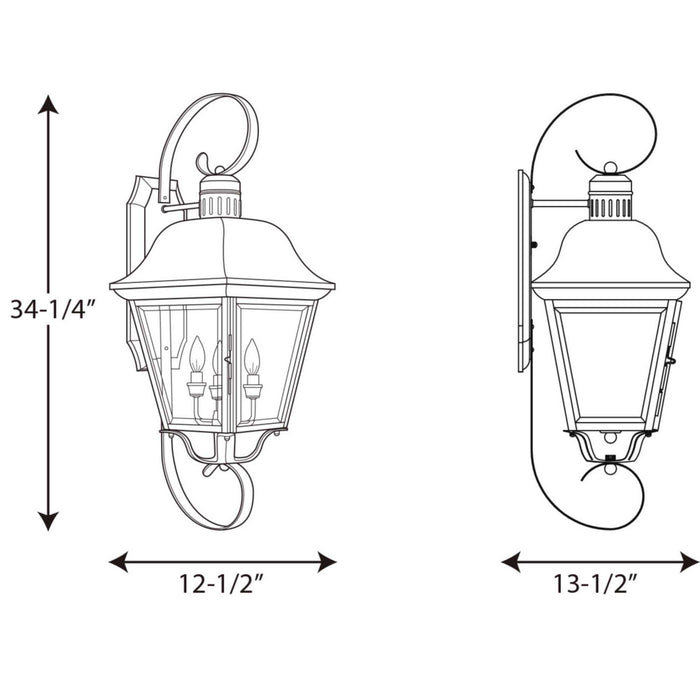 Progress Lighting P5627-20 Four Light Wall Lantern, Antique Bronze