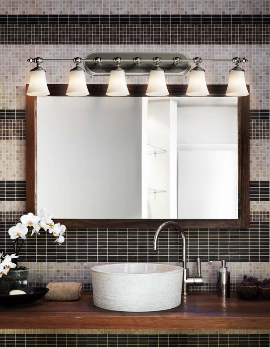 Justice Designs FSN-8526-20-OPAL-NCKL Six Light Bath Bar, Brushed Nickel