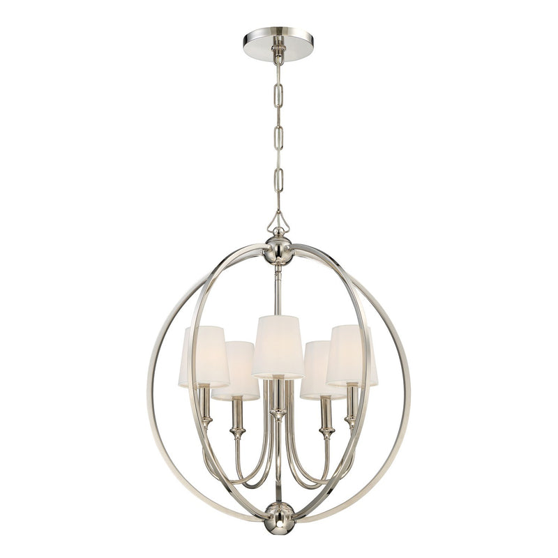 Crystorama 2247-PN Five Light Chandelier, Polished Nickel