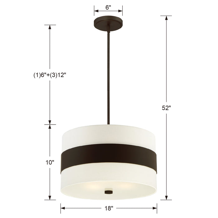Crystorama 295-DB Three Light Chandelier, Dark Bronze
