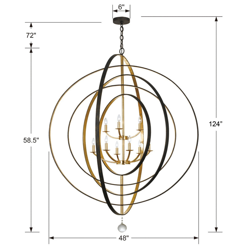 Crystorama 587-EB-GA Nine Light Chandelier, English Bronze + Antique Gold