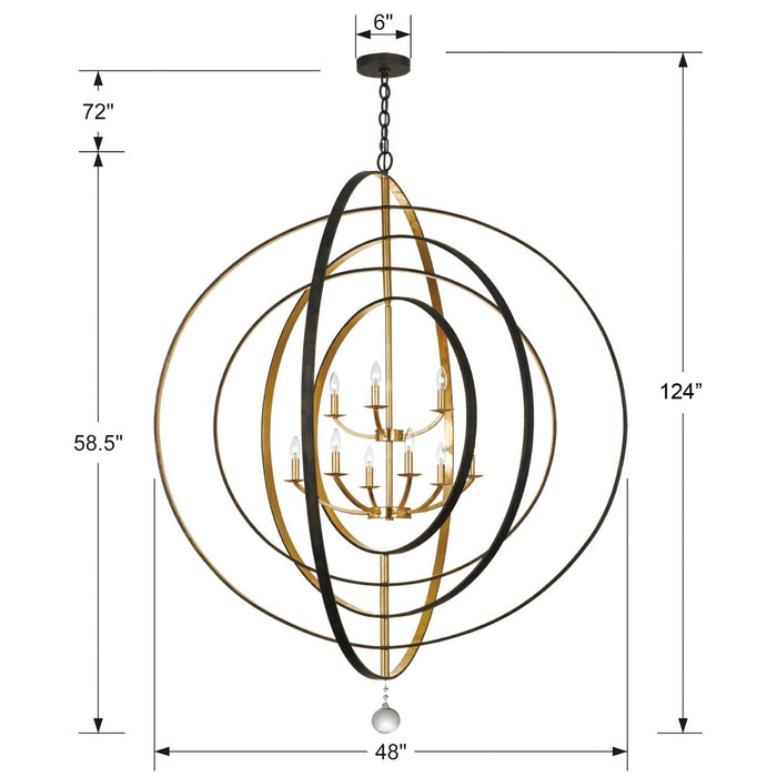 Crystorama 587-EB-GA Nine Light Chandelier, English Bronze + Antique Gold