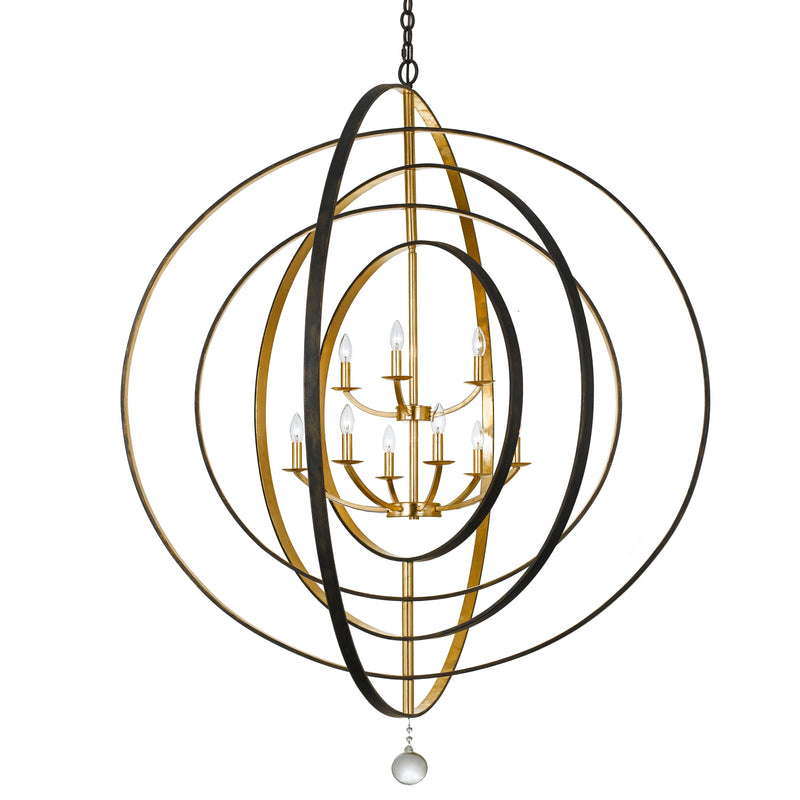 Crystorama 587-EB-GA Nine Light Chandelier, English Bronze + Antique Gold