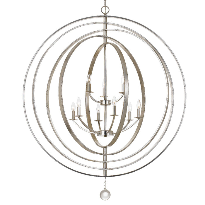 Crystorama 587-SA Nine Light Chandelier, Antique Silver