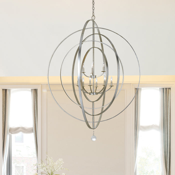 Crystorama 587-SA Nine Light Chandelier, Antique Silver