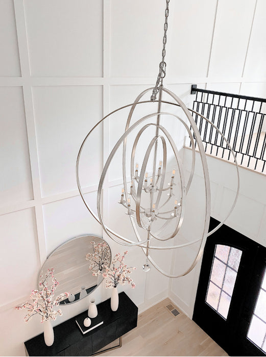 Crystorama 587-SA Nine Light Chandelier, Antique Silver