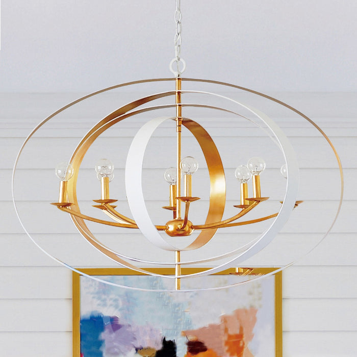 Crystorama 588-MT-GA Eight Light Chandelier, Matte White + Antique Gold