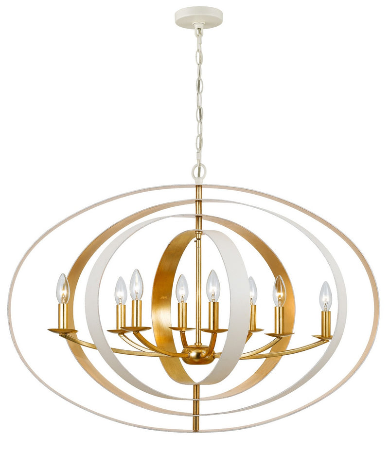 Crystorama 588-MT-GA Eight Light Chandelier, Matte White + Antique Gold