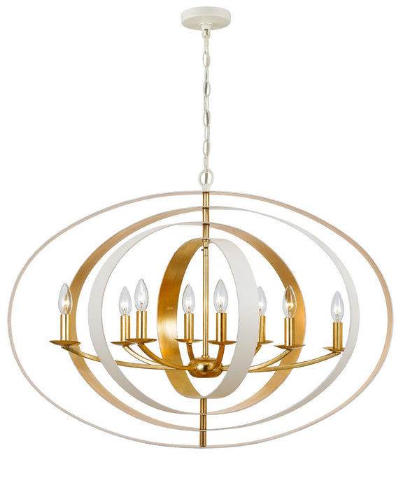 Crystorama 588-MT-GA Eight Light Chandelier, Matte White + Antique Gold