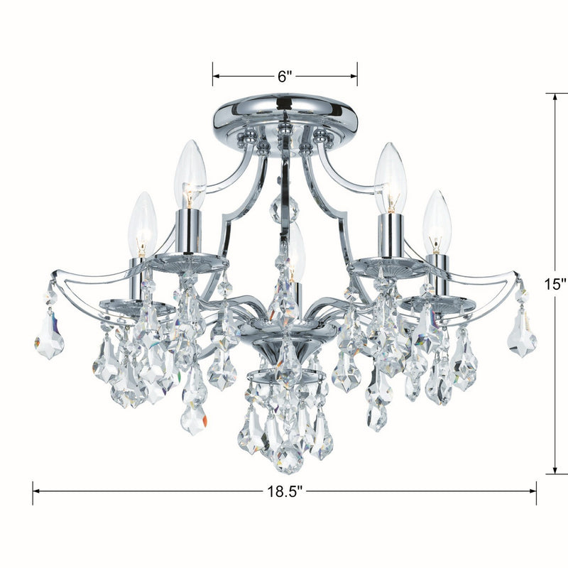 Crystorama 5930-CH-CL-MWP Five Light Semi Flush Mount, Polished Chrome