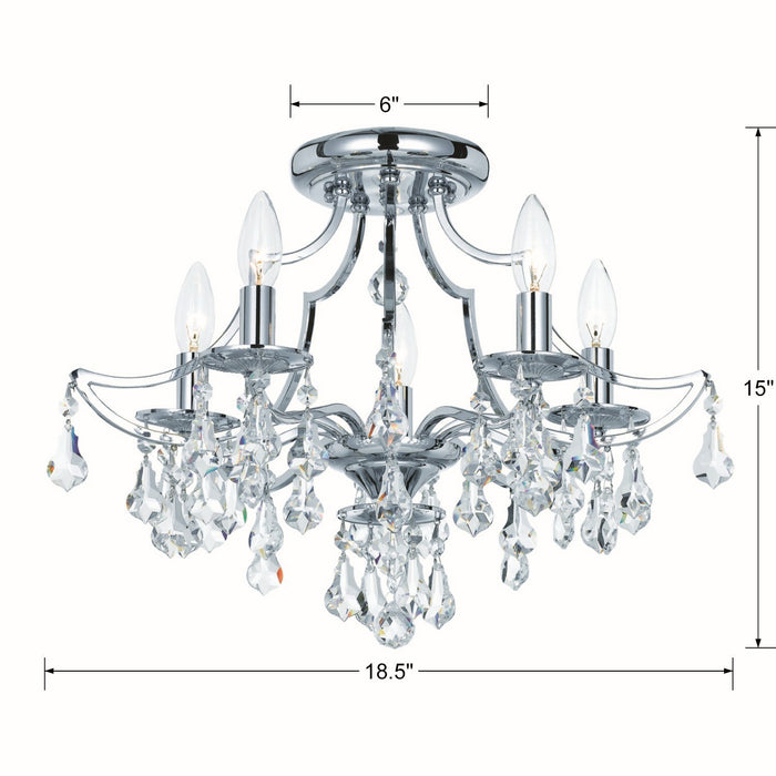 Crystorama 5930-CH-CL-MWP Five Light Semi Flush Mount, Polished Chrome