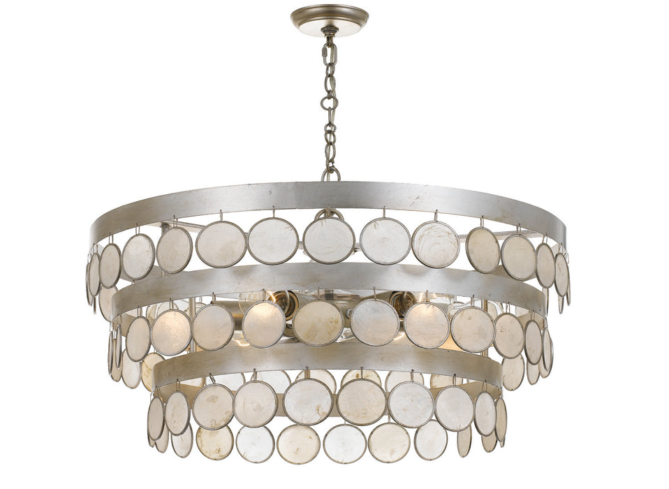 Crystorama 6006-SA Six Light Chandelier, Antique Silver