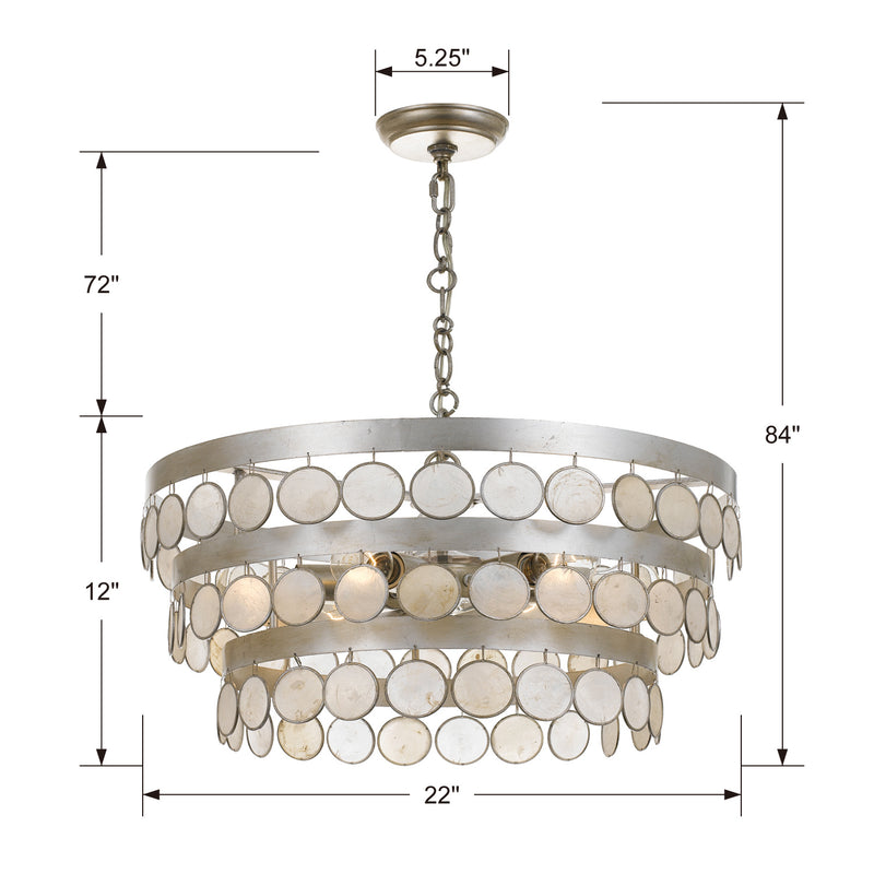 Crystorama 6006-SA Six Light Chandelier, Antique Silver