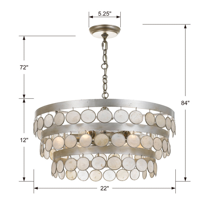 Crystorama 6006-SA Six Light Chandelier, Antique Silver