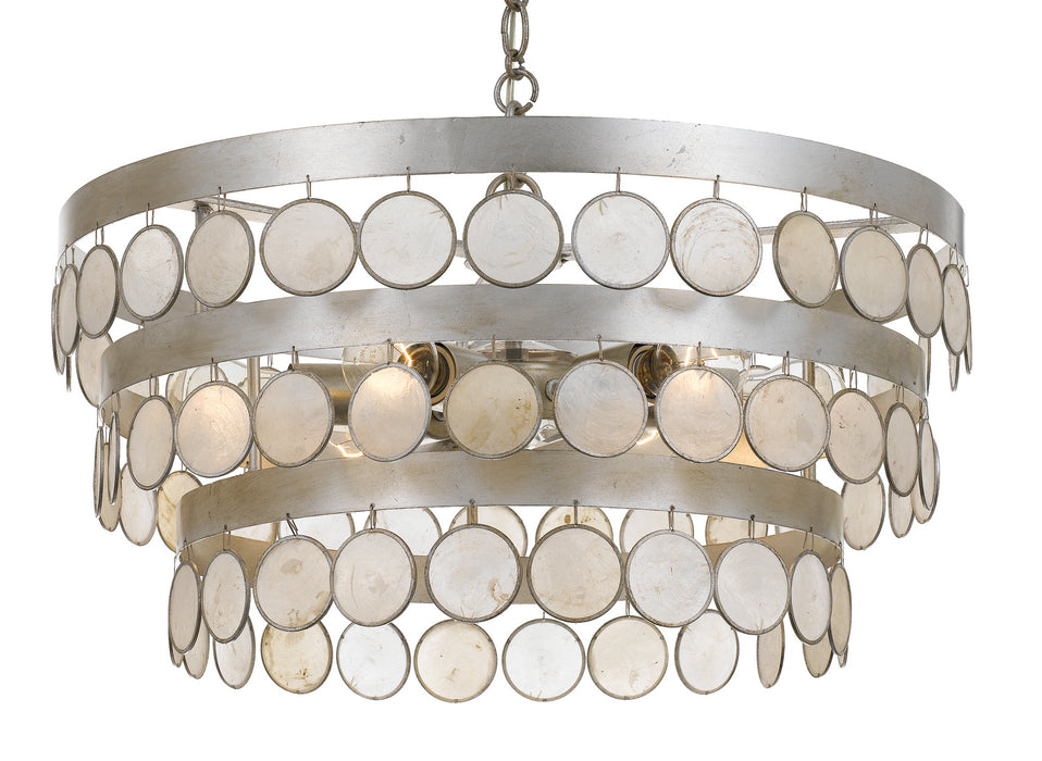 Crystorama 6006-SA Six Light Chandelier, Antique Silver
