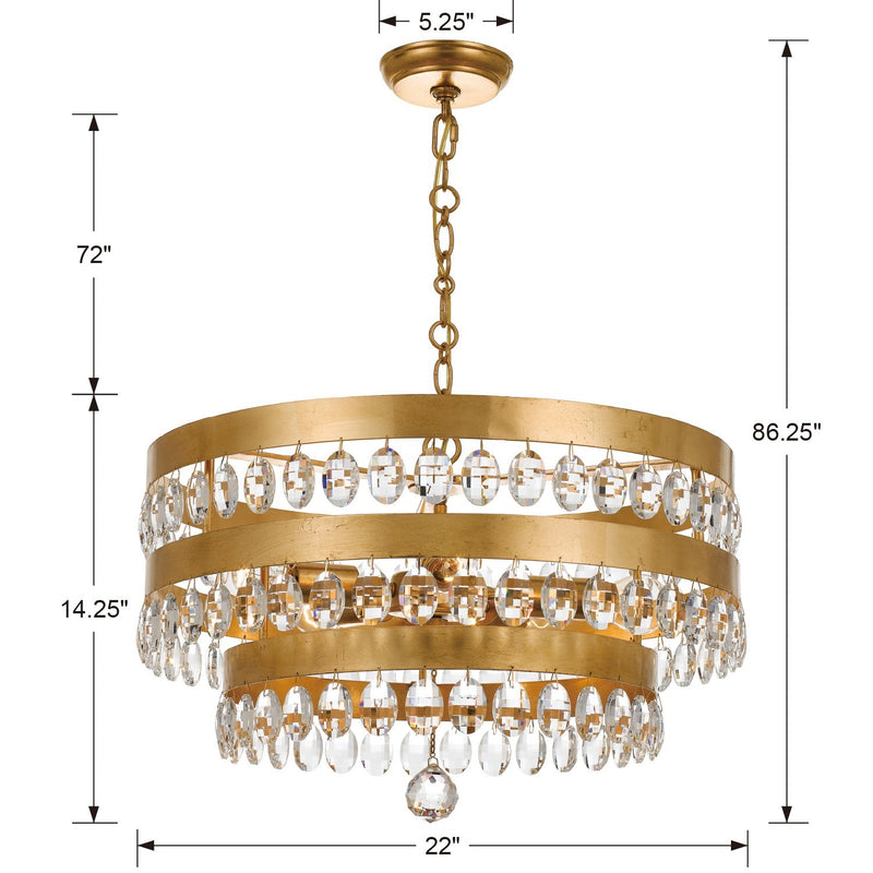 Crystorama 6106-GA Five Light Chandelier, Antique Gold