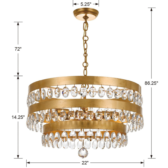 Crystorama 6106-GA Five Light Chandelier, Antique Gold