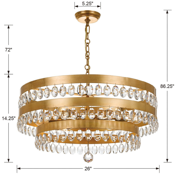 Crystorama 6108-GA Six Light Chandelier, Antique Gold