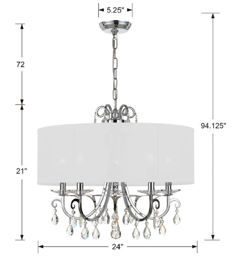 Crystorama 6625-CH-CL-MWP Five Light Chandelier, Polished Chrome