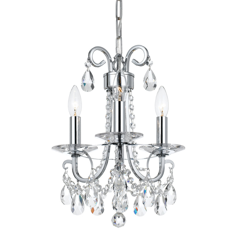 Crystorama 6823-CH-CL-MWP Three Light Mini Chandelier, Polished Chrome