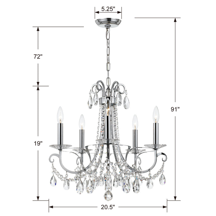 Crystorama 6825-CH-CL-MWP Five Light Chandelier, Polished Chrome
