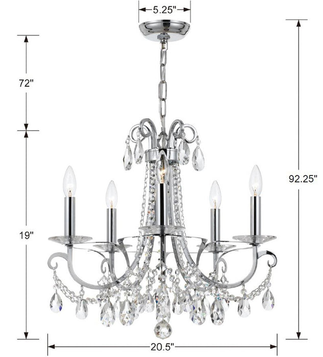 Crystorama 6825-CH-CL-MWP Five Light Chandelier, Polished Chrome