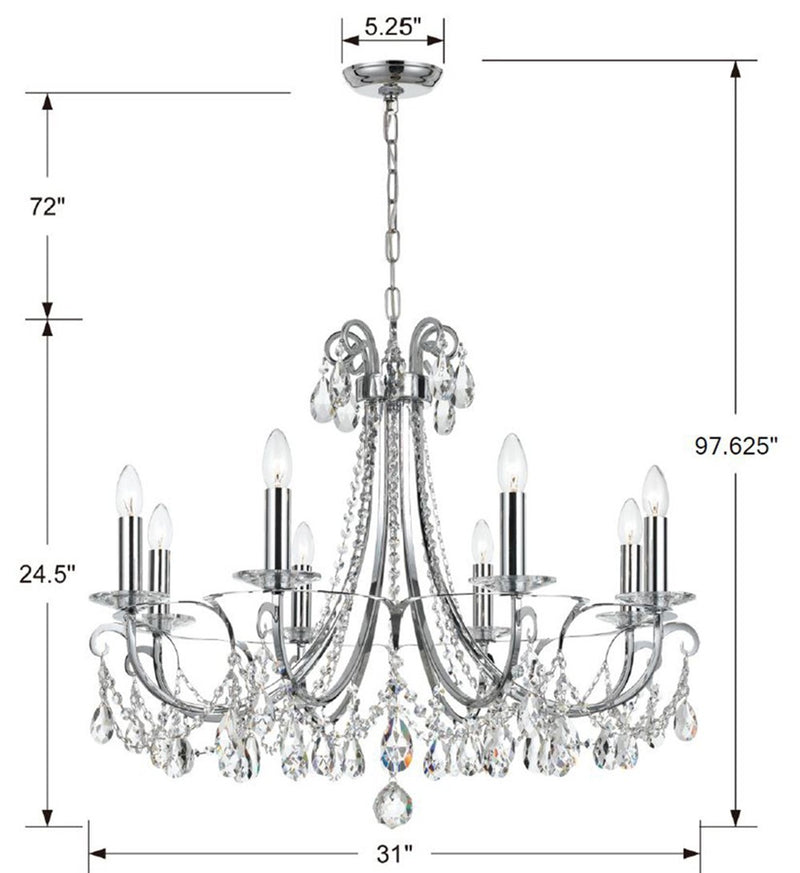 Crystorama 6828-CH-CL-MWP Eight Light Chandelier, Polished Chrome