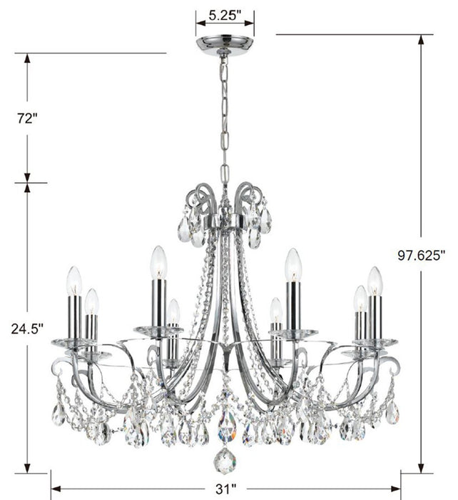 Crystorama 6828-CH-CL-MWP Eight Light Chandelier, Polished Chrome