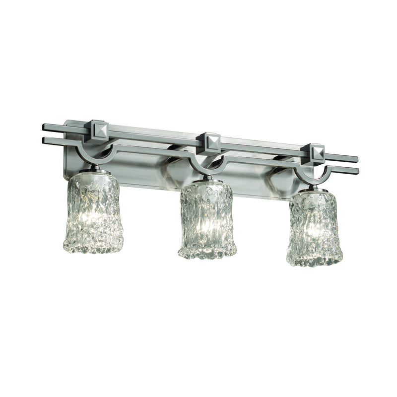 Justice Designs GLA-8503-16-CLRT-NCKL Three Light Bath Bar, Brushed Nickel