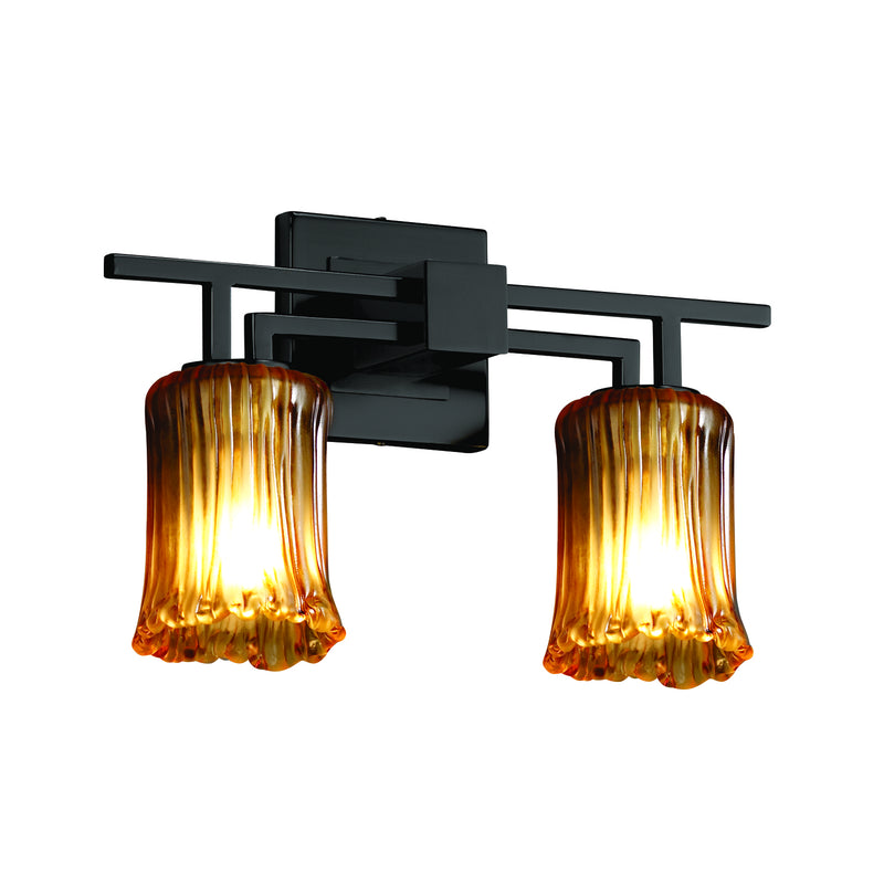 Justice Designs GLA-8702-16-AMBR-MBLK Two Light Bath Bar, Matte Black