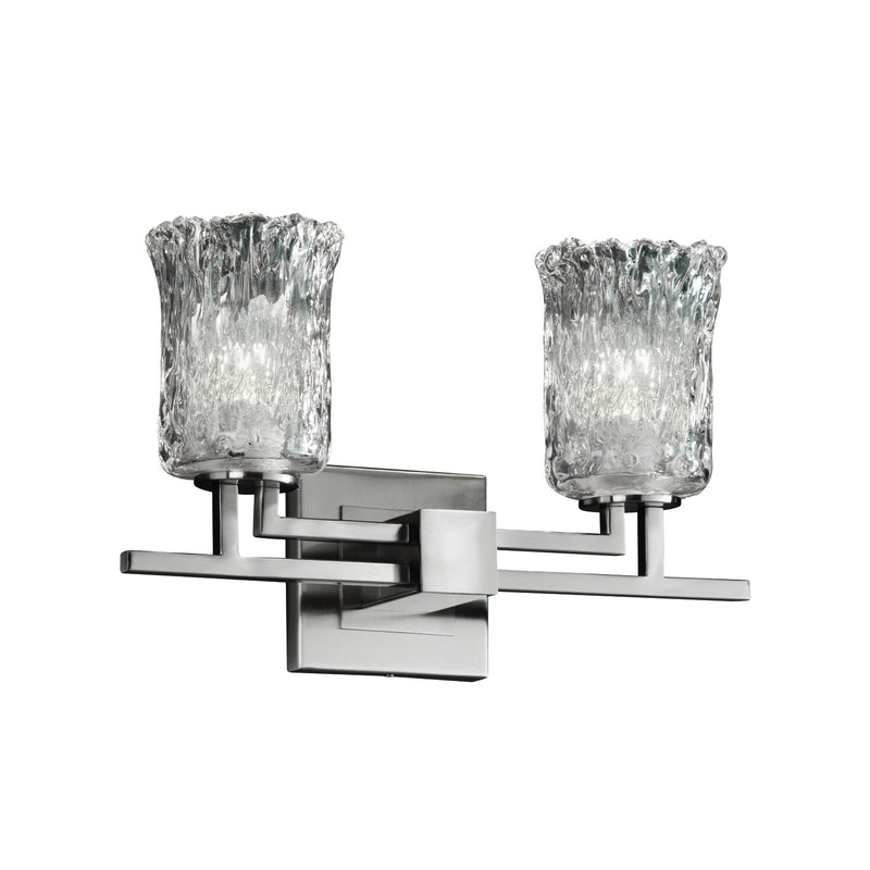 Justice Designs GLA-8702-16-CLRT-NCKL Two Light Bath Bar, Brushed Nickel