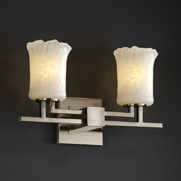 Justice Designs GLA-8702-16-WHTW-NCKL Two Light Bath Bar, Brushed Nickel