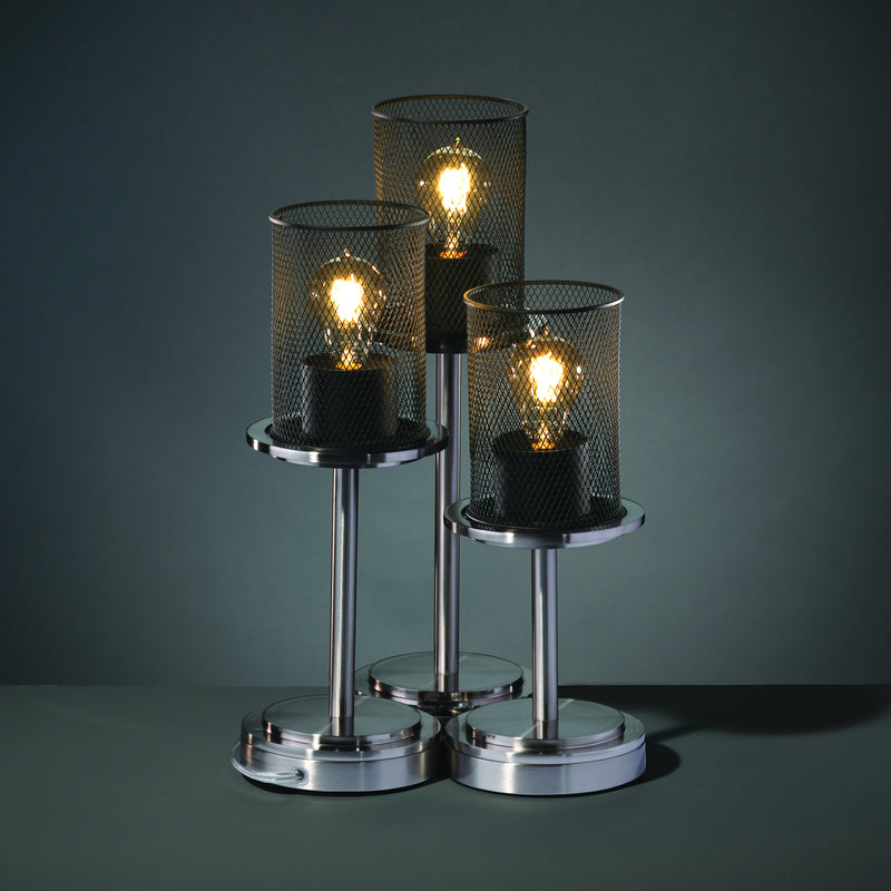 Justice Designs MSH-8797-10-NCKL Three Light Table Lamp, Brushed Nickel