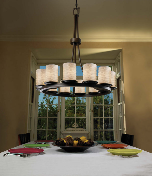 Justice Designs POR-8763-10-WAVE-DBRZ 12 Light Chandelier, Dark Bronze