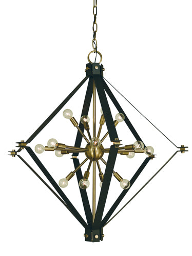 Framburg 4820 AB/MBLACK 16 Light Foyer Chandelier, Antique Brass w/Matte Black