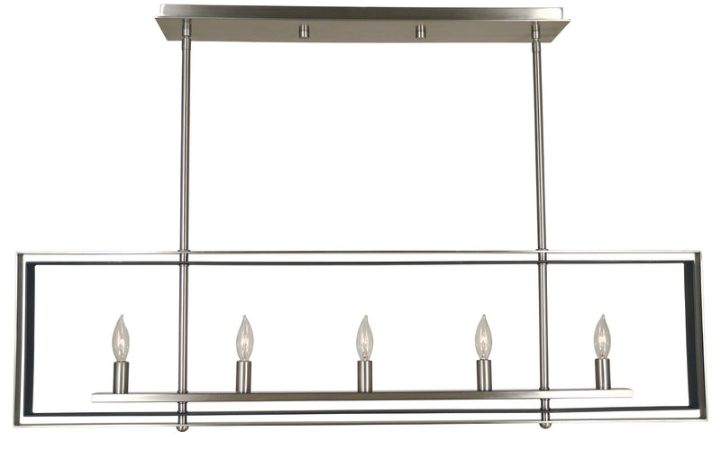 Framburg 4869 PN/MBLACK Five Light Island Chandelier, Polished Nickel w/Matte Black