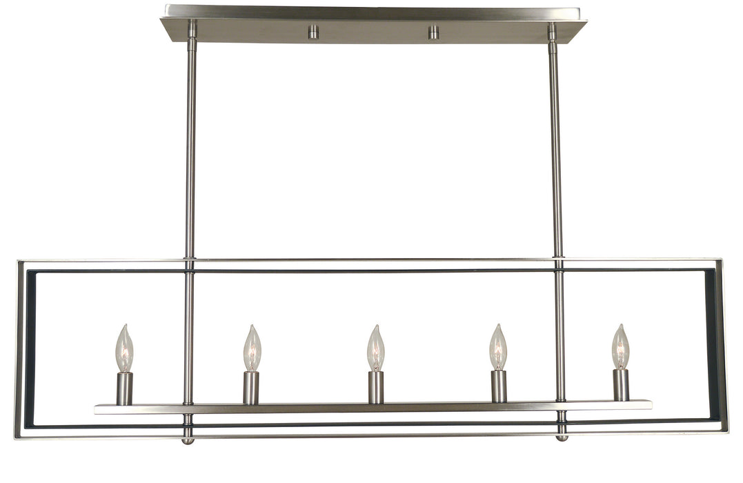 Framburg 4869 PN/MBLACK Five Light Island Chandelier, Polished Nickel w/Matte Black