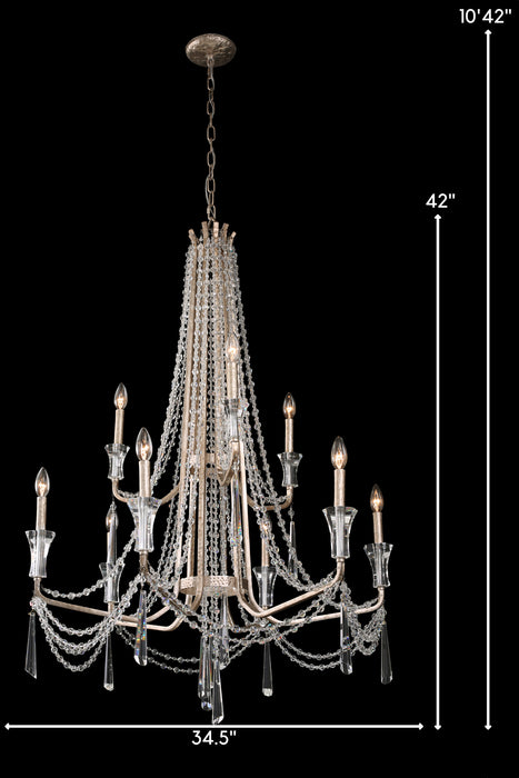 Varaluz 270C09TR Nine Light Chandelier, Transcend Silver