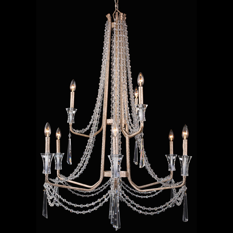 Varaluz 270C09TR Nine Light Chandelier, Transcend Silver