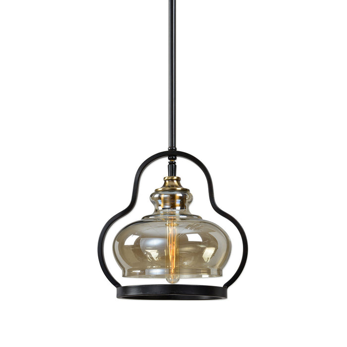 Uttermost 22100 One Light Mini Pendant, Aged Black Iron