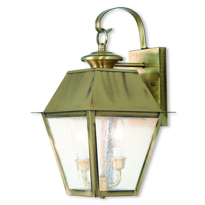 Livex Lighting 2165-01 Two Light Outdoor Wall Lantern, Antique Brass