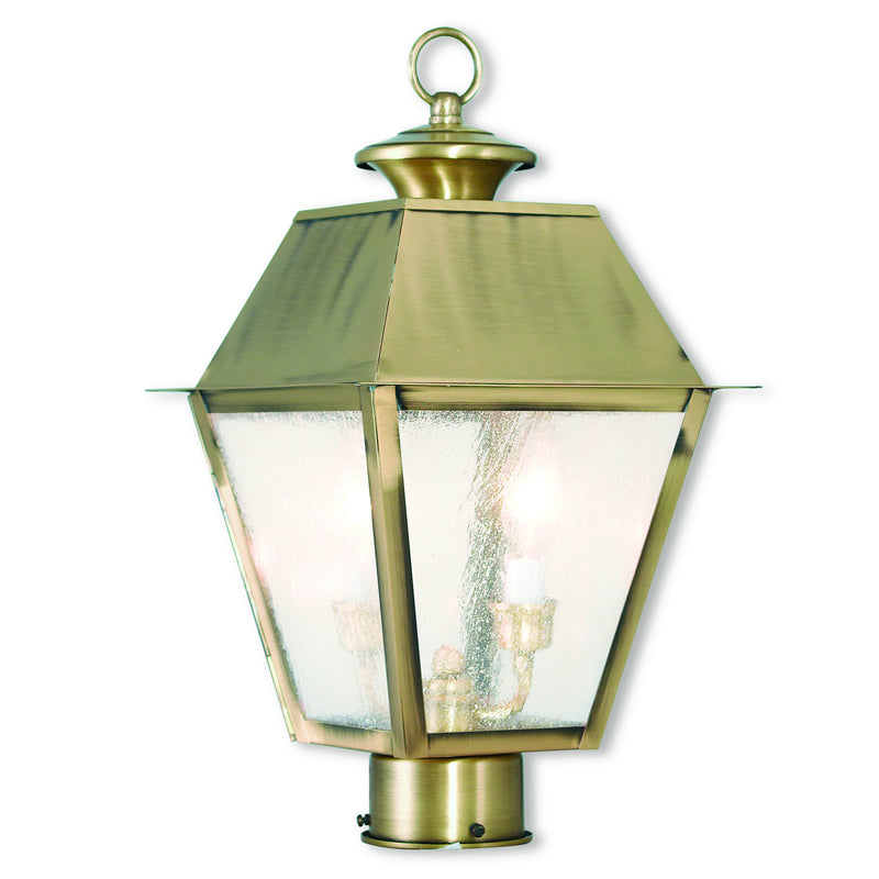 Livex Lighting 2166-01 Two Light Outdoor Post Lantern, Antique Brass